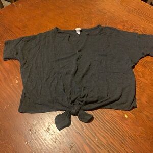 Black Short Sleeve Tie-Front Tee